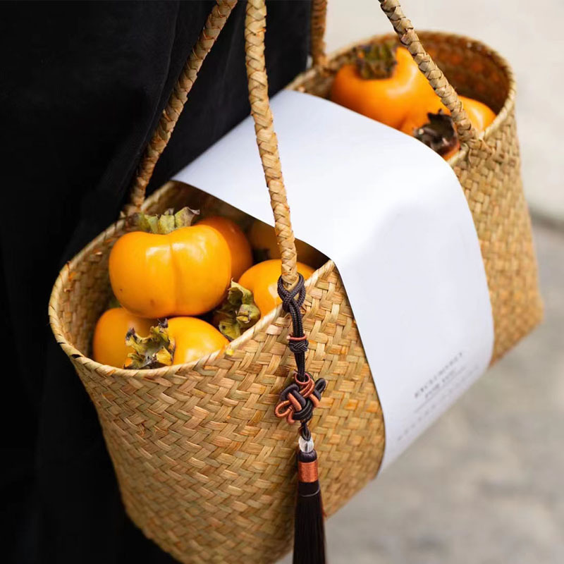 Rattan Willow Handbag Wedding Candy Gift Bag Wedding Companion Gift Box Children Bridesmaids Wedding Gift Box Basket Specification drawing
