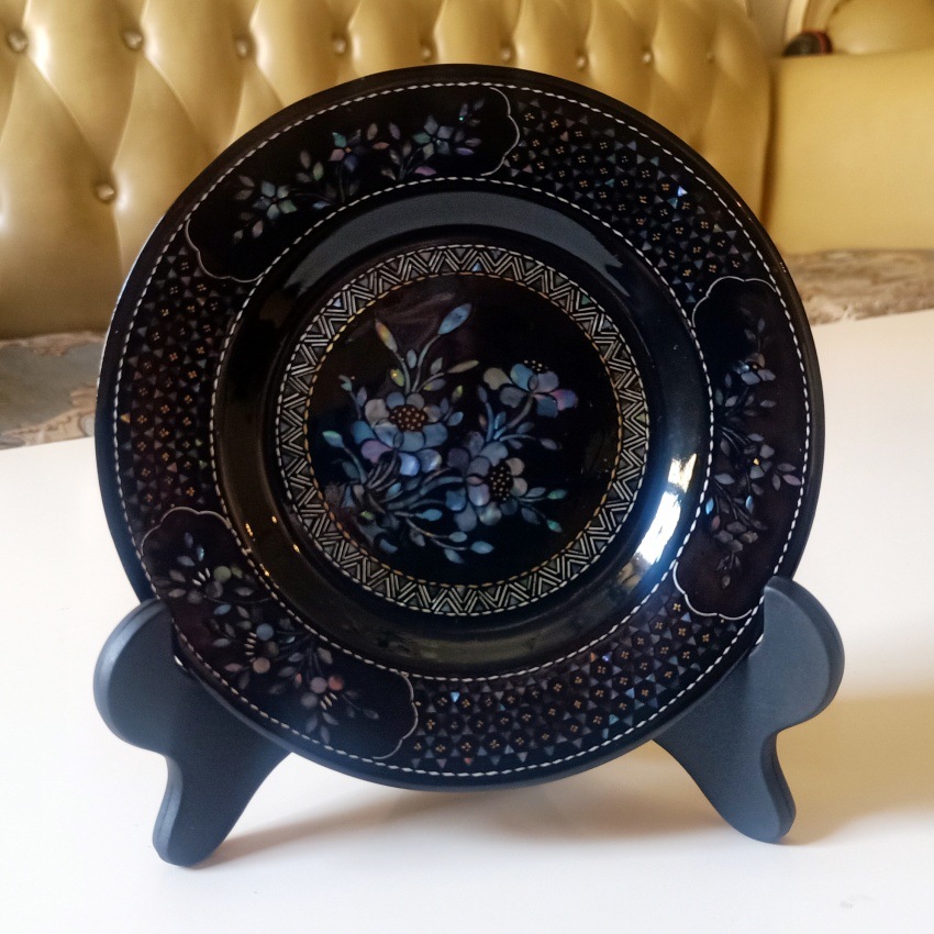 Intangible Cultural Heritage Lacquerware Plates, Shell-Inlaid Mother-Of-Pearl Mother-Of-Pearl Dinner Plates, Large Plates, Lacquerware Plates, Hand-Inlaid Mother-Of-Pearl Fruit Plates, Tea Cup Holders, Round Plate Ornaments Specification drawing