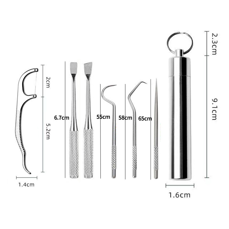 304 metal dental cleaning tools, stainless steel toothpicks, hook rods, portable oral and dental cleaning tool set Application Scenario