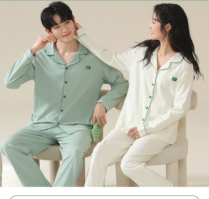 Spring and autumn couple pajamas for women, autumn for men, home wear, long-sleeved shirts, long pants sets, cardigans with front buttons and lapels, casual and home-style pic 54