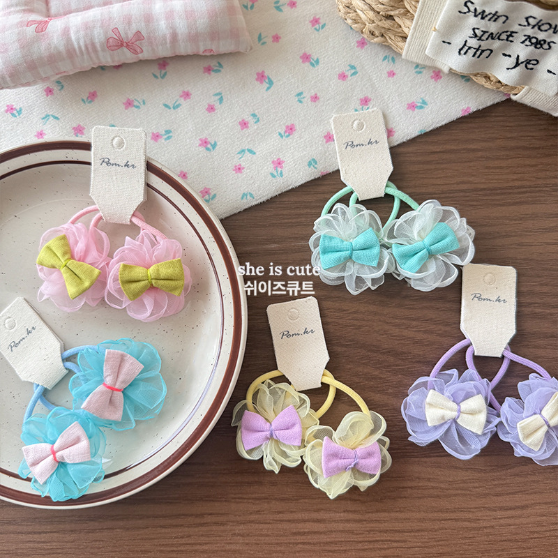 Korean blue lace mesh bow hair tie girls' hair rope Cute little girl tied in a ponytail rubber band Application Scenario