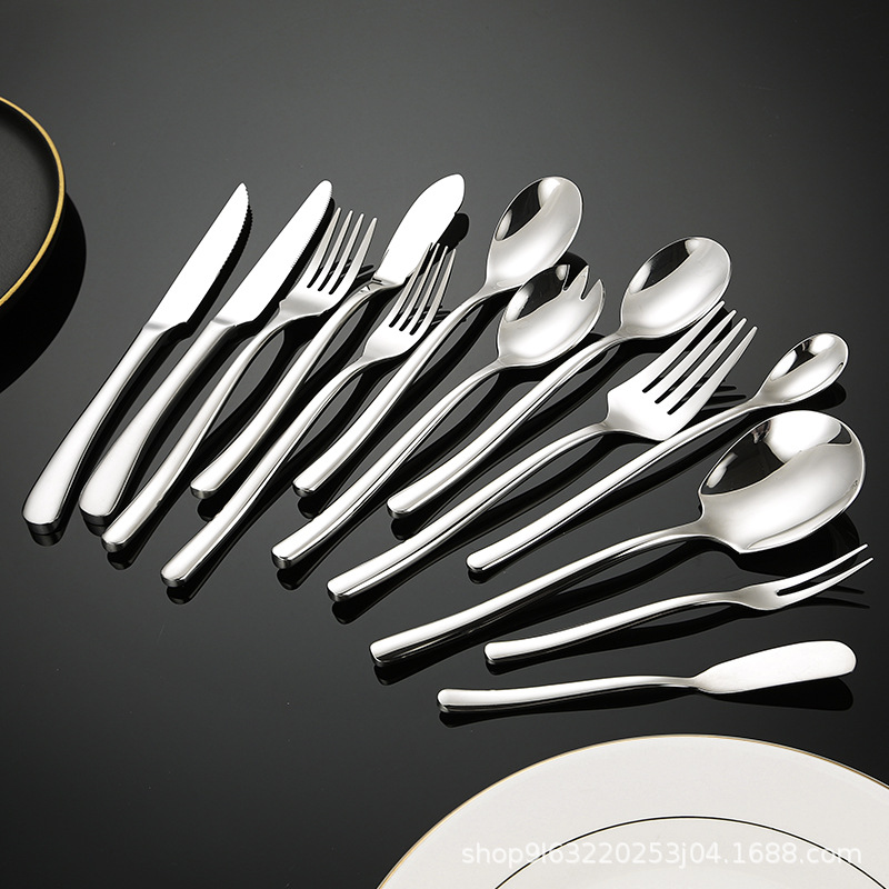Stainless Steel Tableware French Moonlight Series Western Tableware Thickened Knife Fork Spoon Service Spoon Dessert Spoon High-Grade Tableware Specification drawing