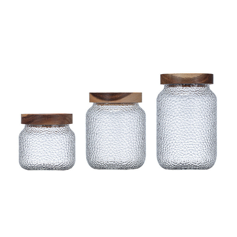 Acacia Wood Cover Straight Tube Glass Snack Storage Jar Multi-Specification Transparent Glass Multi-Grain Storage Jar Tea Seal Jar Item Picture