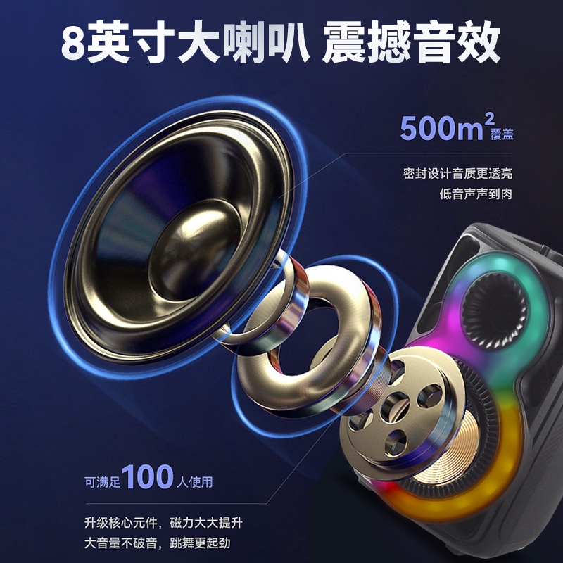 The hot-selling 8-inch RX-8161 outdoor multi-functional Bluetooth speaker is a portable and high-power mobile store speaker details Picture