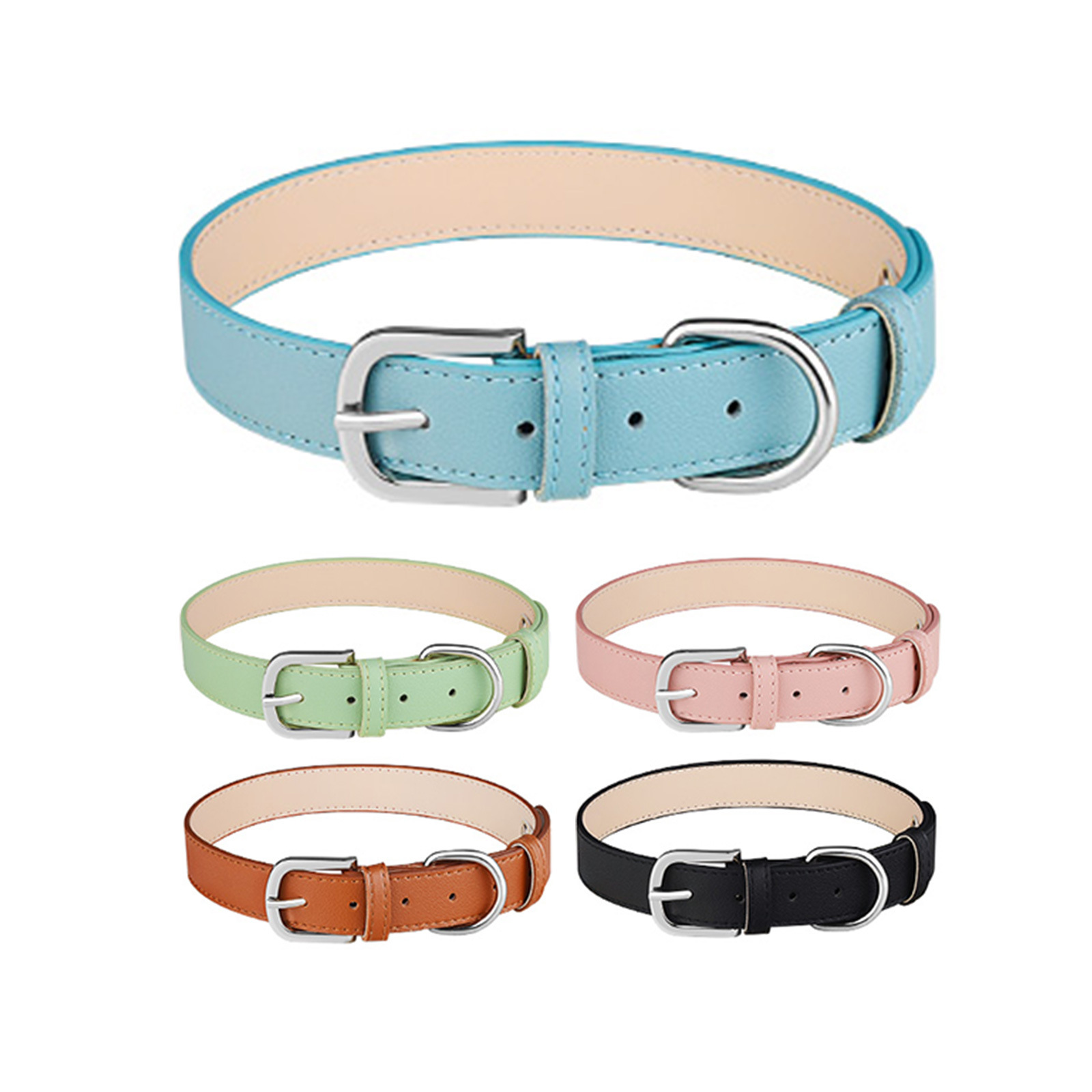 Cross-border pet collars, adjustable PU leather dog and cat necks, anti-strangling solid color collars, cat and dog supplies in stock Item Picture