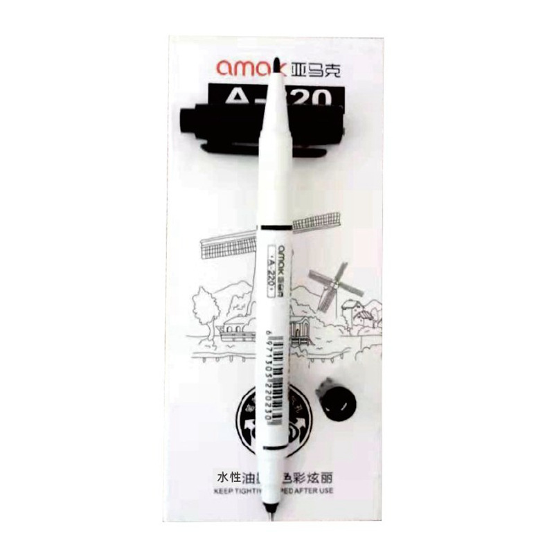 Wholesale of office water-based small double-headed marker pens, black painting art mark outlining pens, erasable construction site marking pens Item Picture