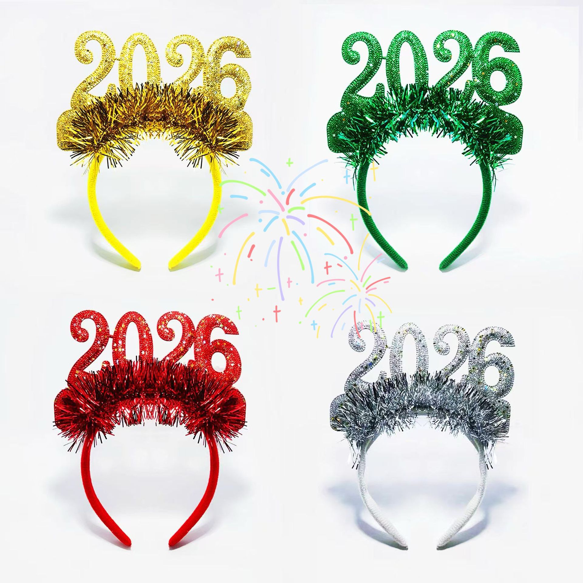 跨境新年2026跨年发箍酒吧派对狂欢闪粉彩色数字圣诞儿童成人头饰