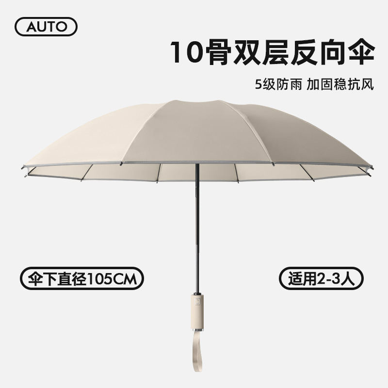 Double-layer reverse umbrella, fully automatic umbrella, outdoor sunshade umbrella, all-weather two-in-one, three-fold umbrella with thick black rubber sun protection umbrella Item Picture