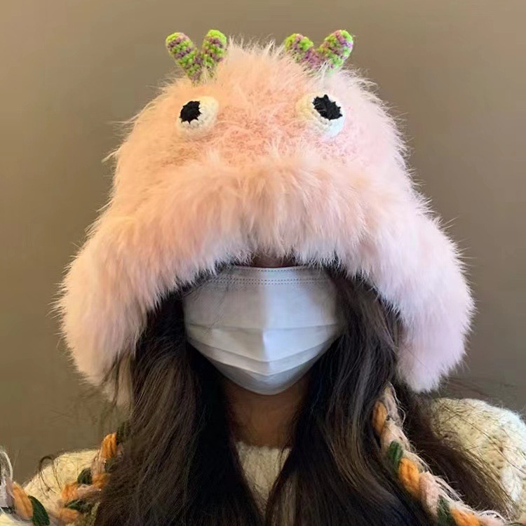 Little Monster Cartoon Furry Hat Warm Woolen Hat Baotou Hat Cute Sweet Travel Girl Heart Autumn Winter details Picture