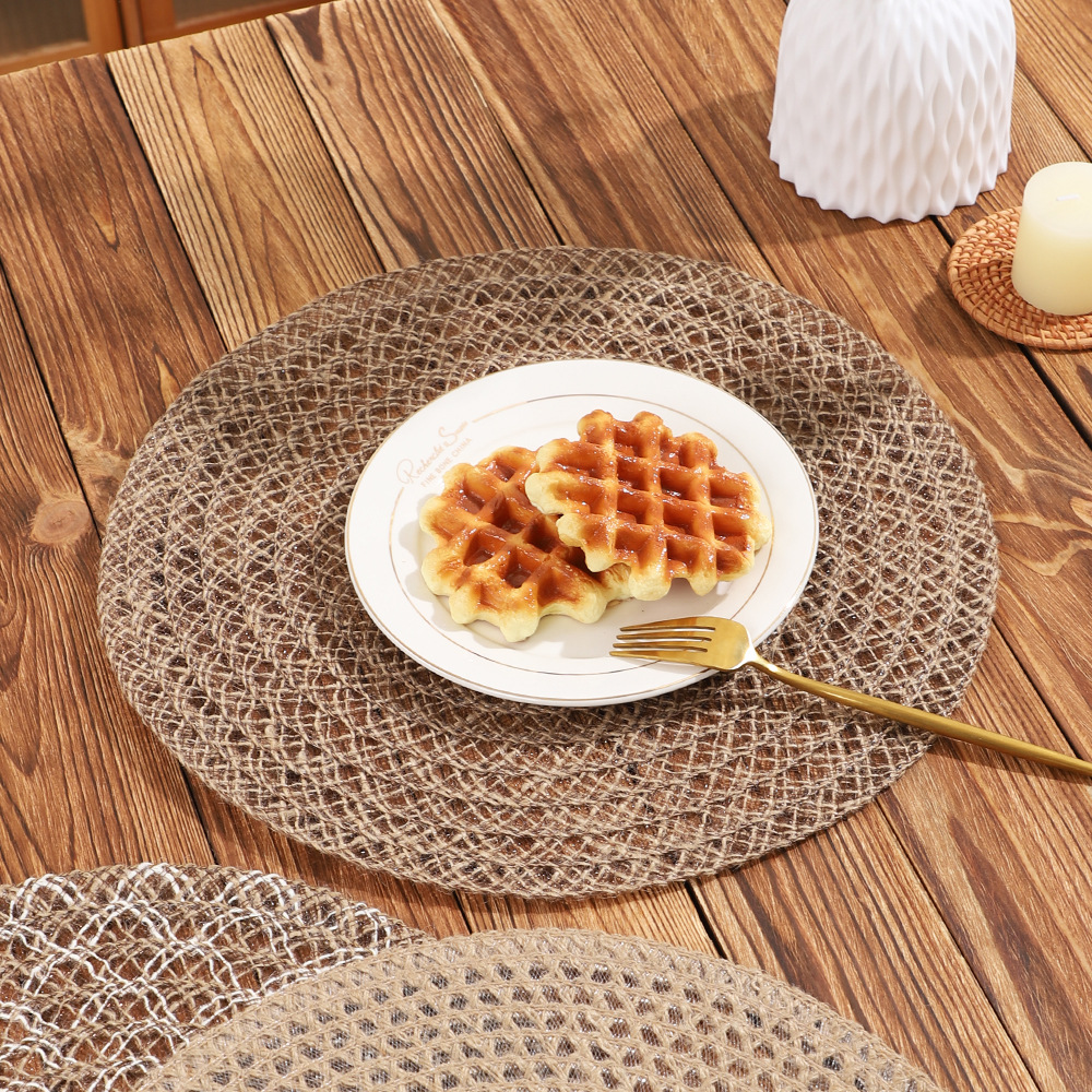 Ziran round eco-friendly paper woven table heat insulation pad, table decoration pad, heat insulation and anti-scald heat insulation pad, table with a high-end feel, waterproof, anti-slip, anti-scald and wear-resistant details Picture