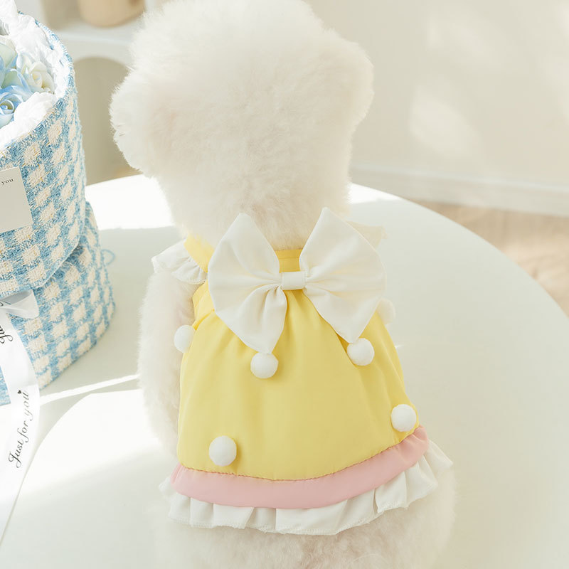 Spring and summer new puppy lace chiffon dress, Teddy Bichon Mini dog bow pet clothing details Picture