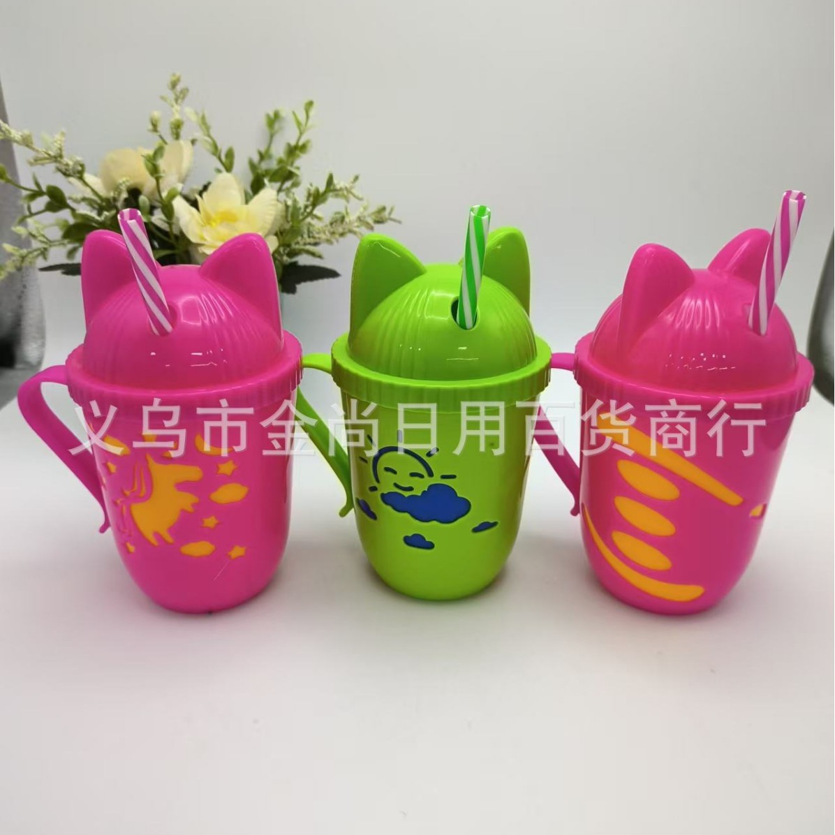 Cross-border water cup cartoon cute direct drinking cup, anti-drop cartoon cup, creative food festival straw cartoon beverage water cup Specification image