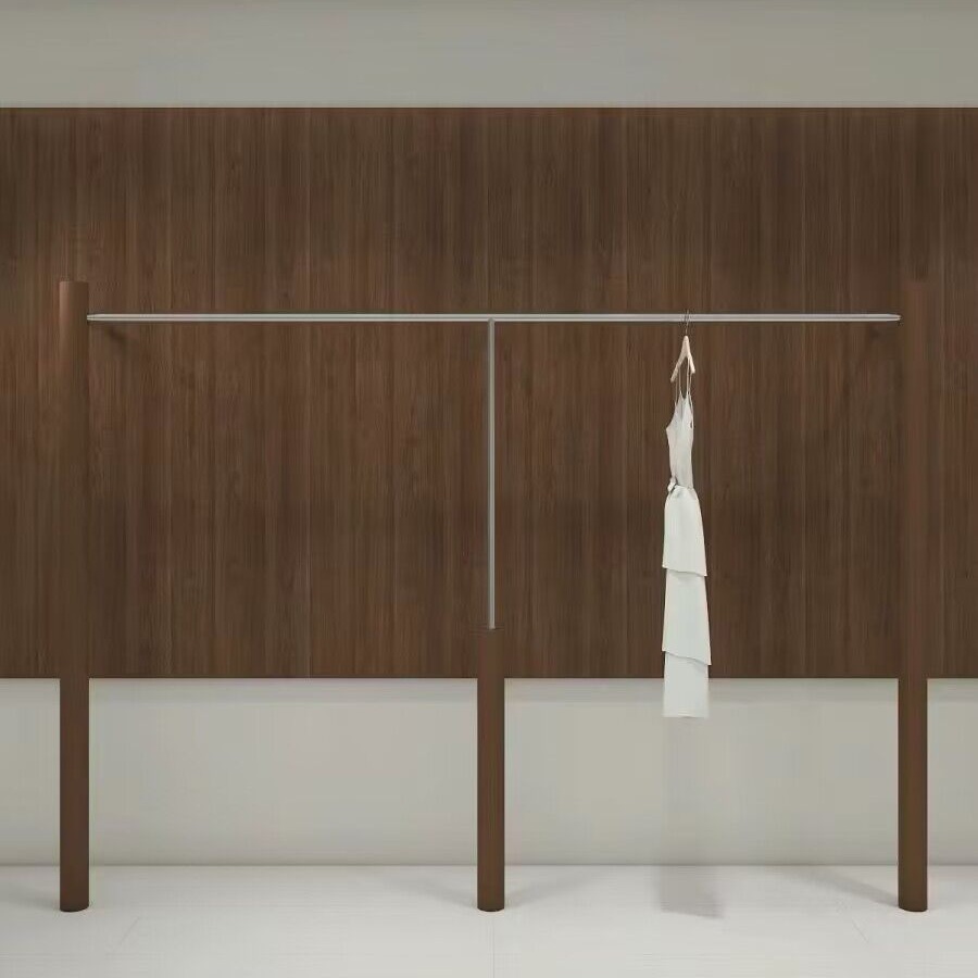 Buy Hand Shop Solid Wood Walnut Color Clothing Store Display Rack Floor To Wall Hangers Stainless Steel On The Wall Display Rack Application Scenario