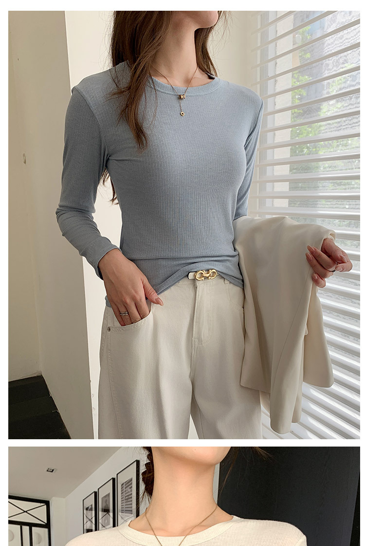 K1208螺纹正肩圆领打底衫女秋冬长袖内搭T恤修身显瘦百搭针织上衣详情13