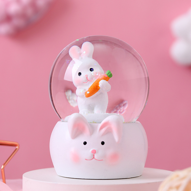 New Light White Rabbit Crystal Ball Snowflake Microlandscape Doll Rabbit Student Gift Toys Wholesale Factory (Price Negotiable) Specification drawing