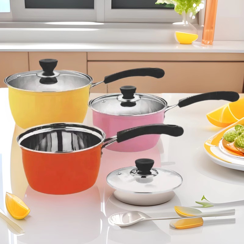 潮州互发外贸不锈钢套锅带盖奶锅汤锅燃气炉通用锅具炊具套装