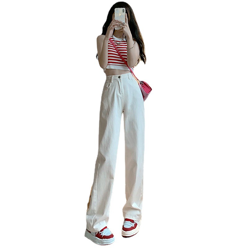 Zhao Rusi The Same White High Waist Wide Leg Jeans Female Small Spring Summer Loose Straight Tube Narrow Version Mopping Pants Item Picture