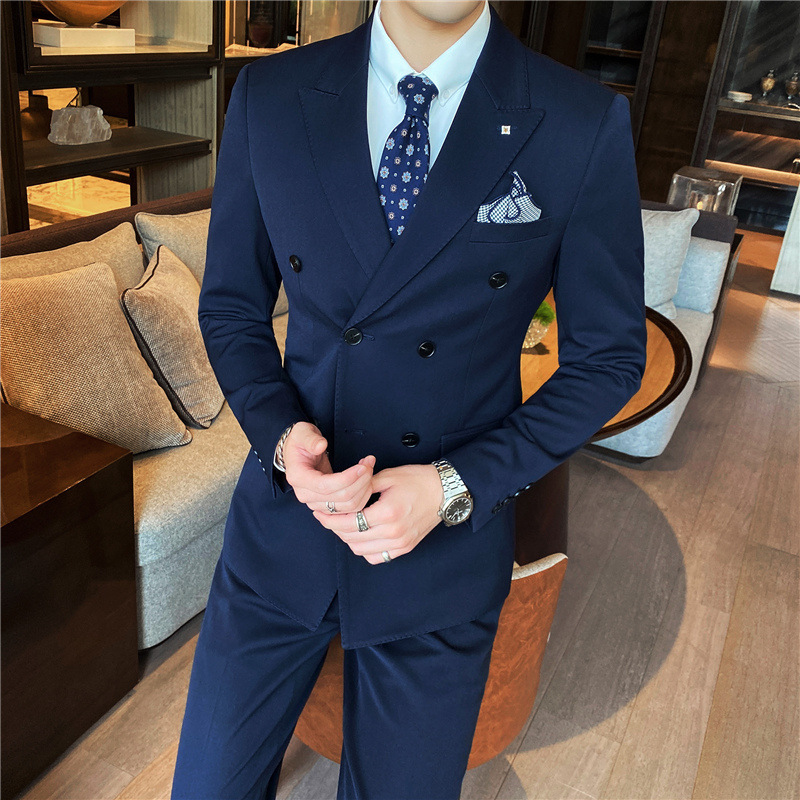 Men's three-piece suit set, Korean-style slim-fit small suit, professional formal wear, best man's attire, groom's wedding dress details Picture