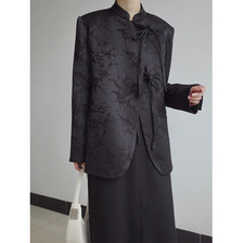 9772早春新款高端设计感小众新中式国风女装黑色提花盘扣西装外套
