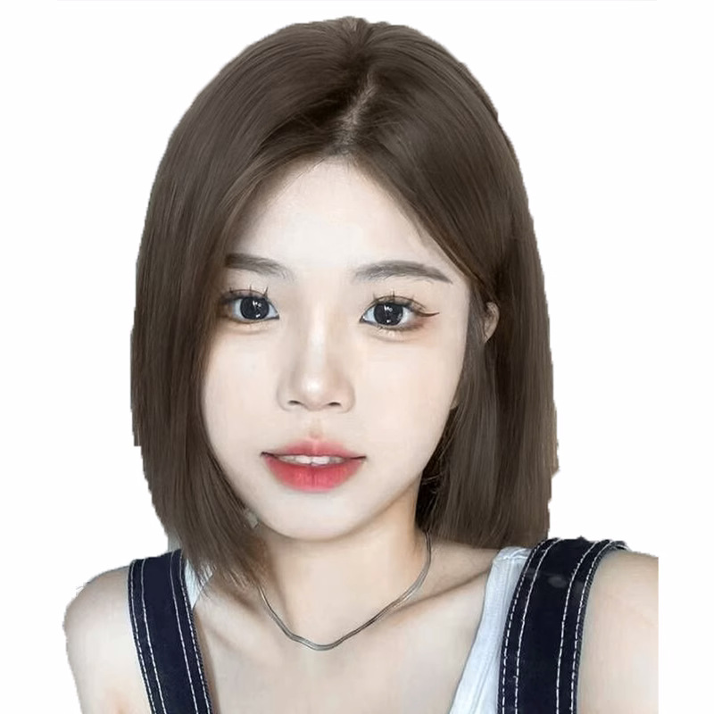 Internet celebrity Korean wig female short hair before lace temperament trim face age reduction medium point no bangs short straight hair full head set Item Picture