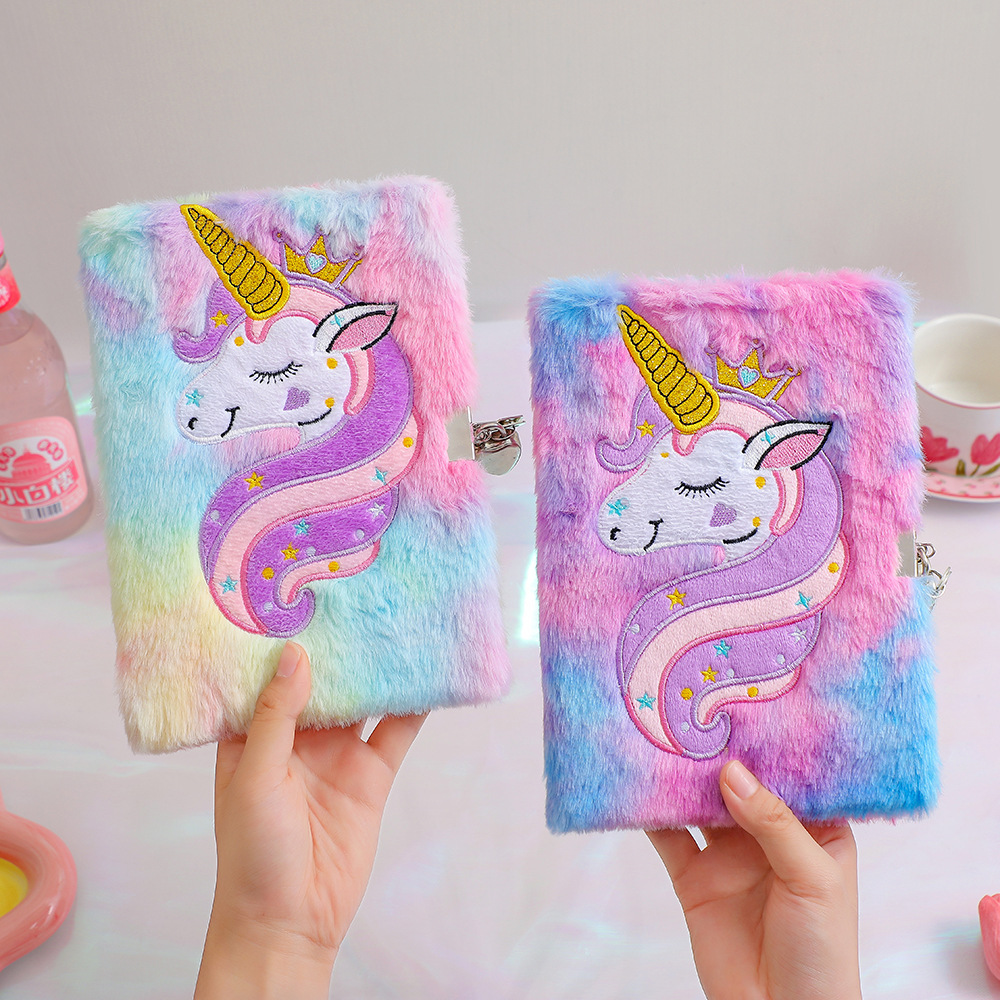 Blue Balloon Children's fluffy lockable diary Unicorn Cartoon Notebook Girl Student Handbook Kindergarten Gift Specification image