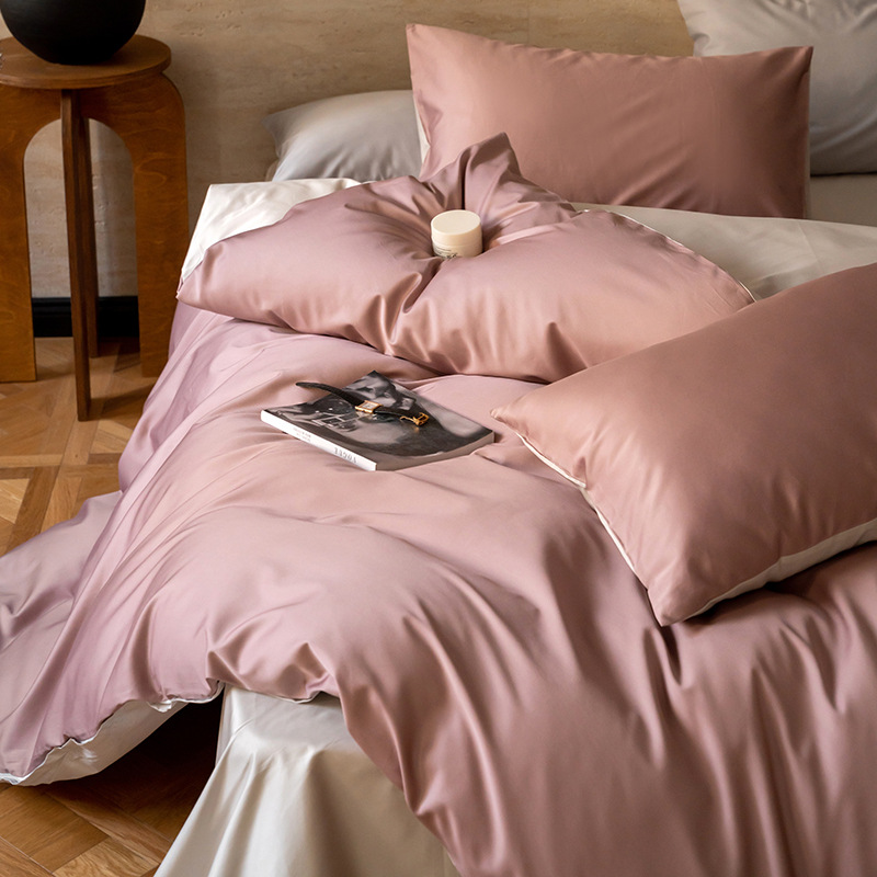 Nordic Simple Cotton Sateen Solid Color Four-Piece Pure Cotton Double Combination Plain Bed Sheet Set Bedding Products