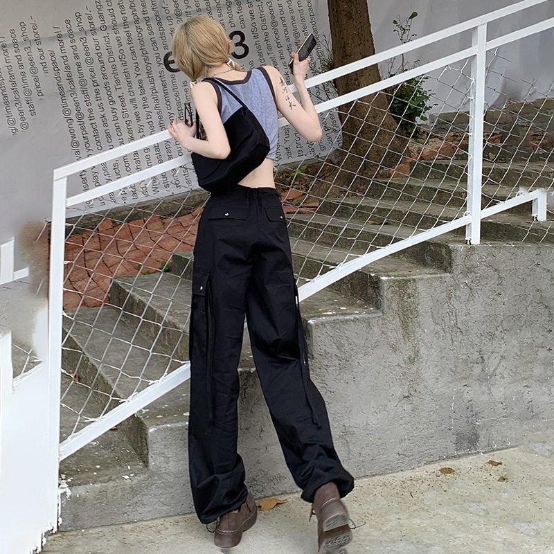 Black American Overalls Female Summer Thin Spice Girl High Waist Slim Loose Straight Leg Wide Leg Casual Sports Pants Application Scenario