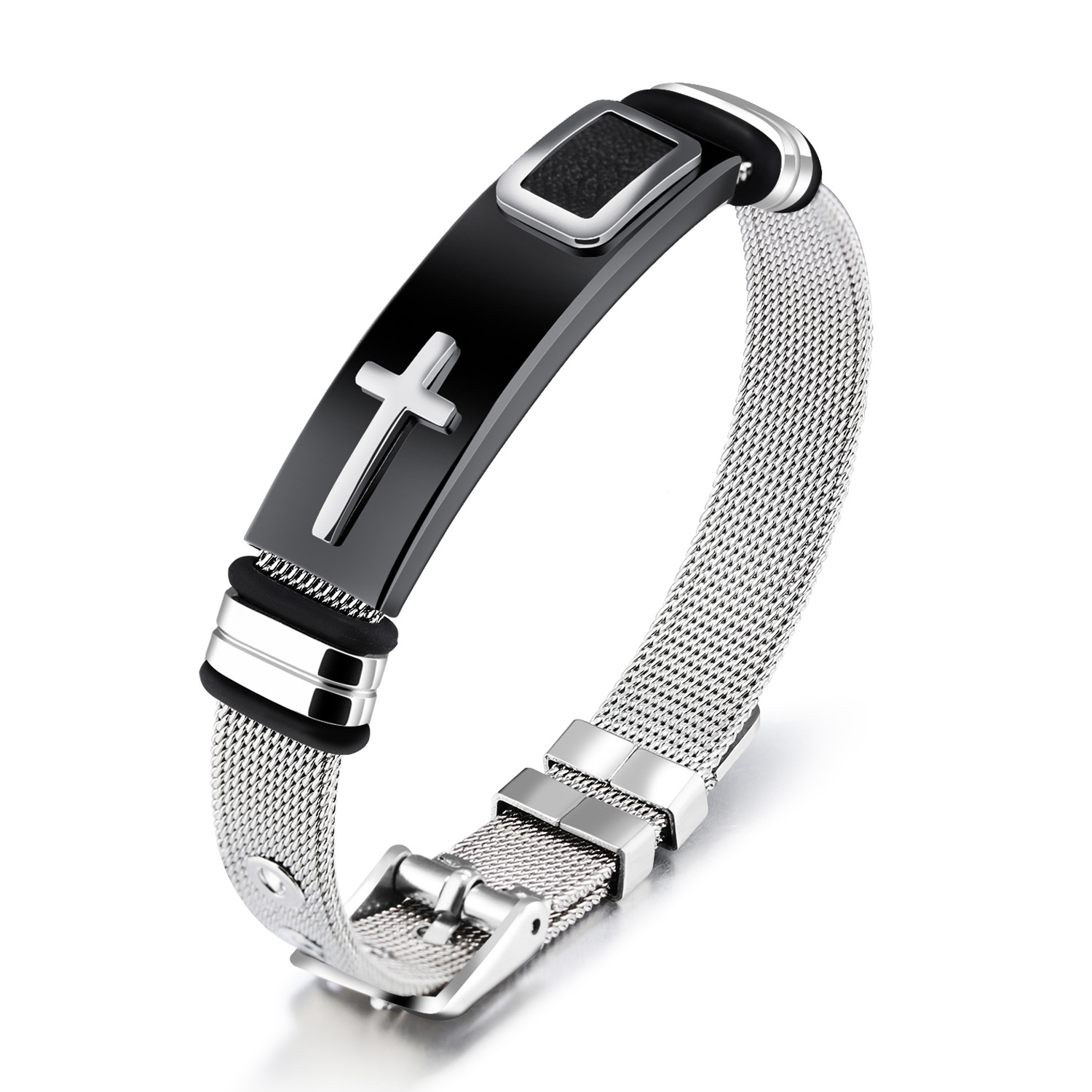欧美配饰 跨境热销货源 钛钢网带手链手环十字架男士手饰bracelet