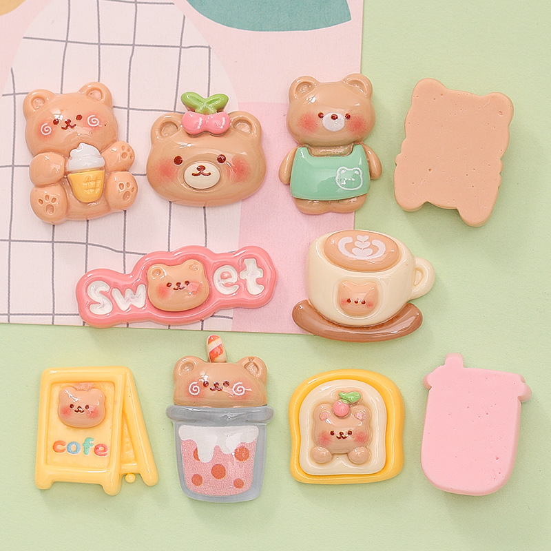 Cartoon Bear Burger Milk Tea Diy Cream Glue Phone Case Hairpin Water Cup Paste Resin Accessories Wholesale Application Scenario