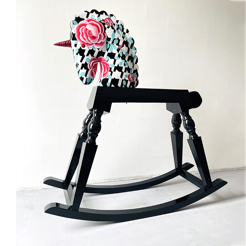 Blue Castle Rocking Horse Horse Arts And Crafts Decoration Nordic Wind Horse Rack Hotel Soft Outfit details Picture