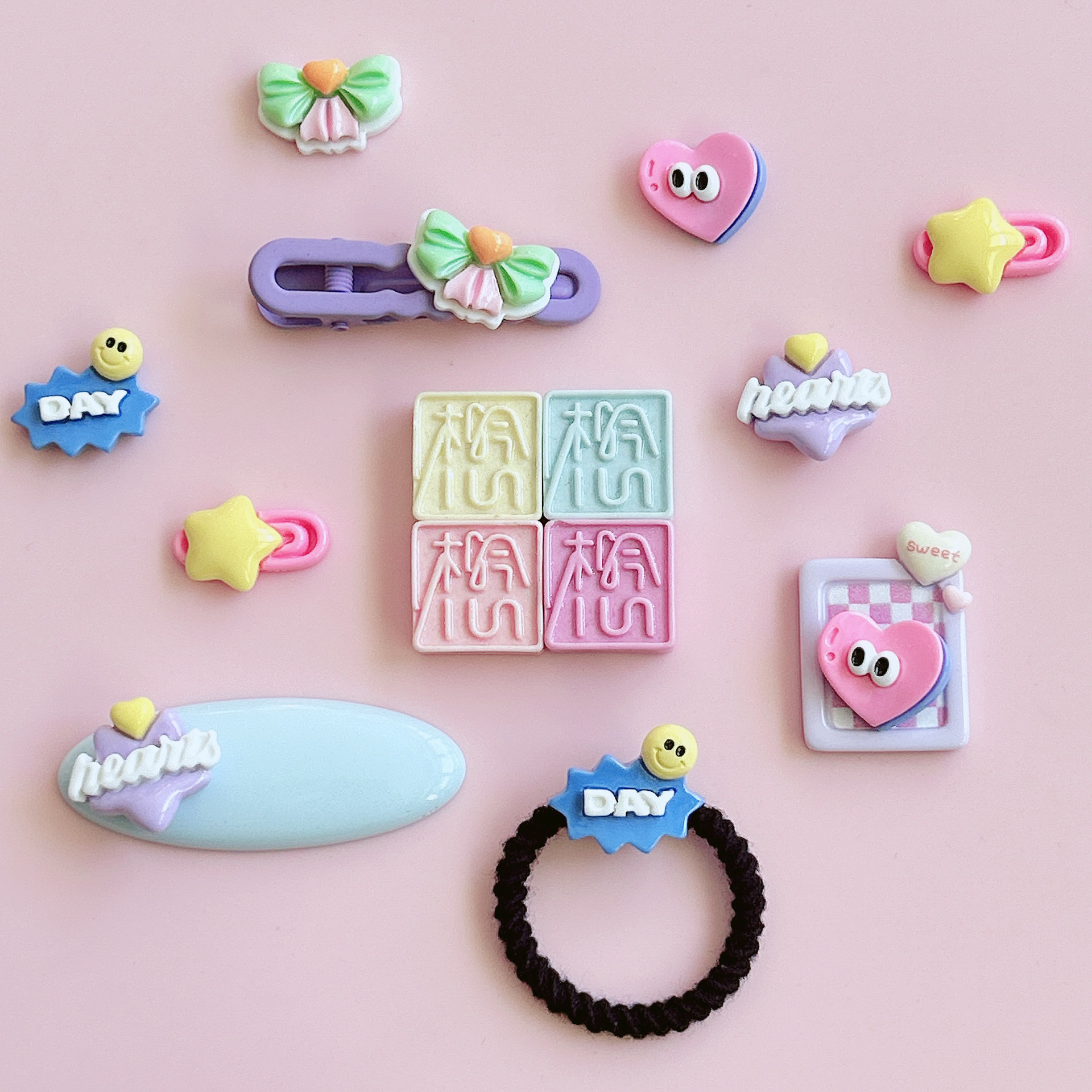 XN Star Pin, Bow sign, Heart-shaped Big eyes, diy resin jewelry accessories, Handmade hair clip stickers Application Scenario