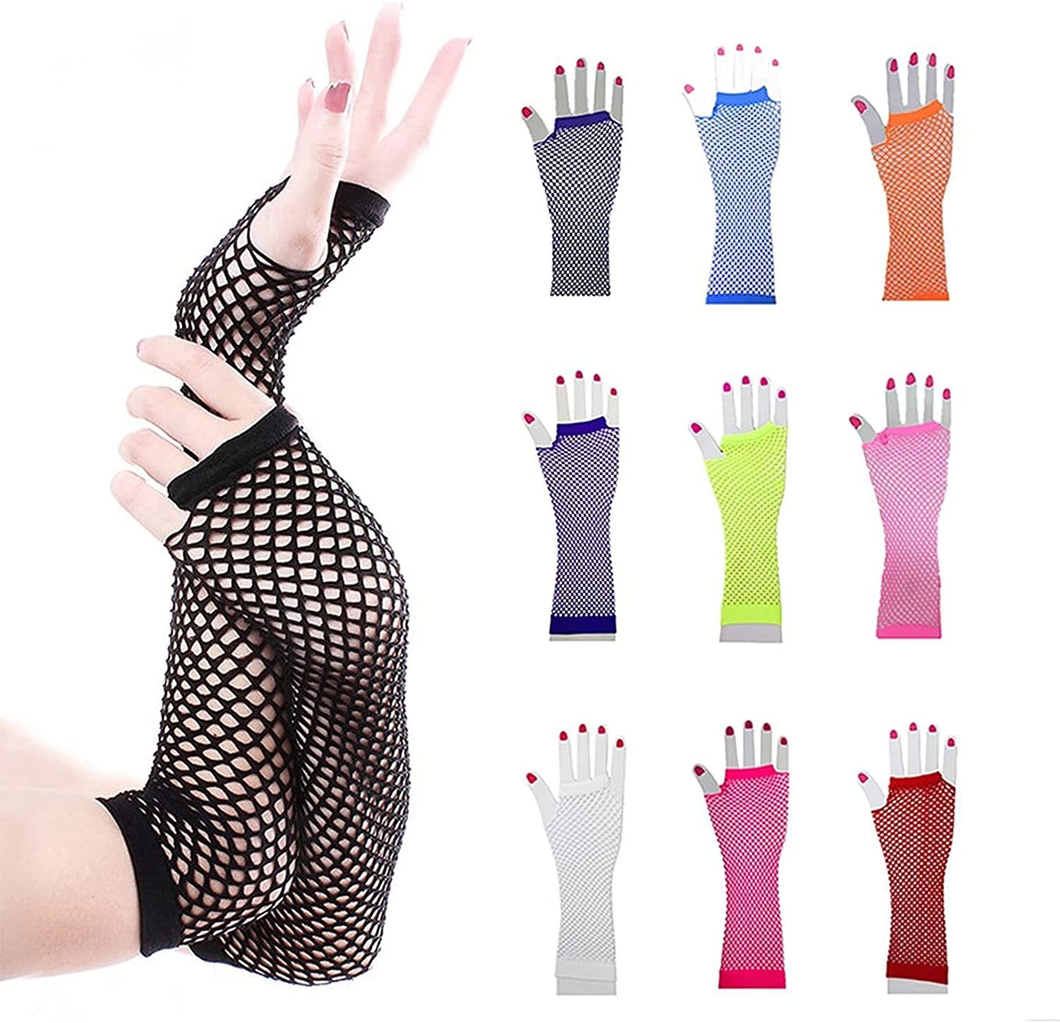 Fishing net gloves, elastic mesh medium-length gloves, stage performance costumes, costume props, sexy half-finger gloves
