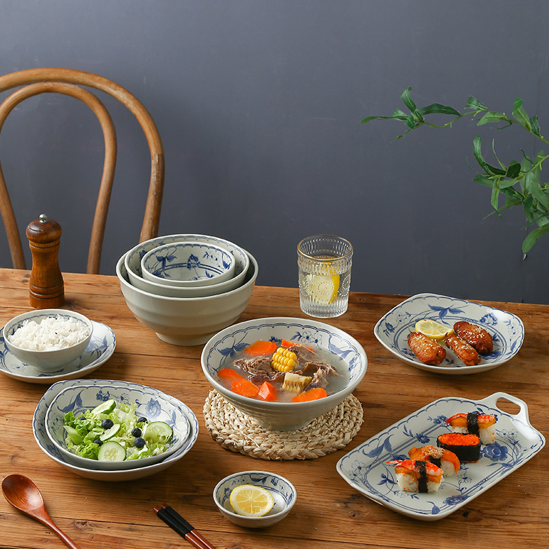 日式复古米饭碗餐具家用精美送礼陶瓷个性斗笠碗青花釉下彩面碗详情图3