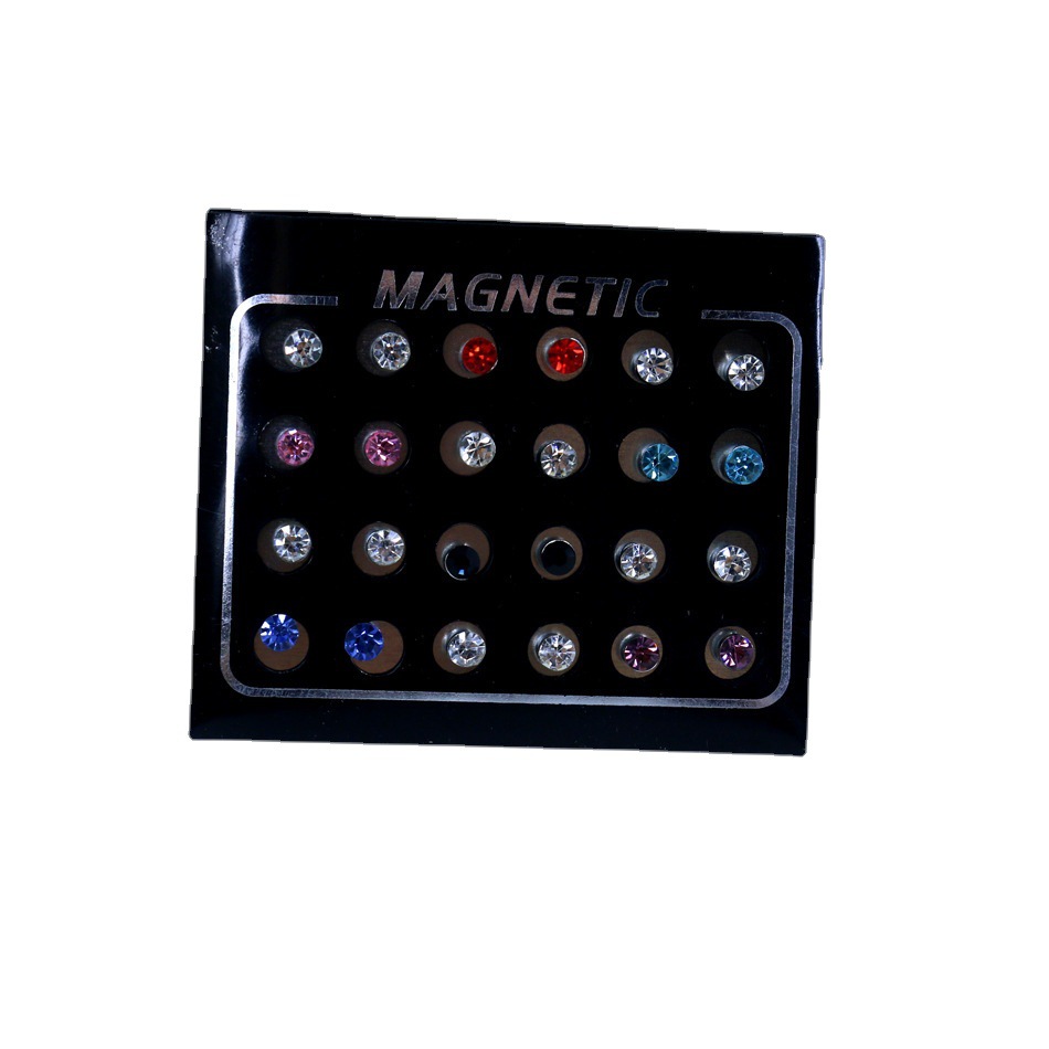 12 pairs of fashionable and simple 4MM shining rhinestone men and women free ear piercing magnet magnet stone stud wholesale thumbnail