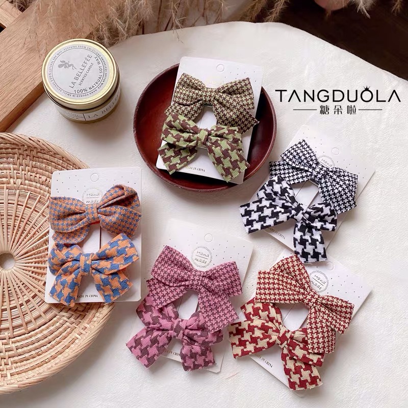 Thousandbird Lattice Woven Ribbon Fabric Bow Hairpin Hair Trim Clip Diy Handmade Material Literary Jk Plaid Ribbon Specification drawing