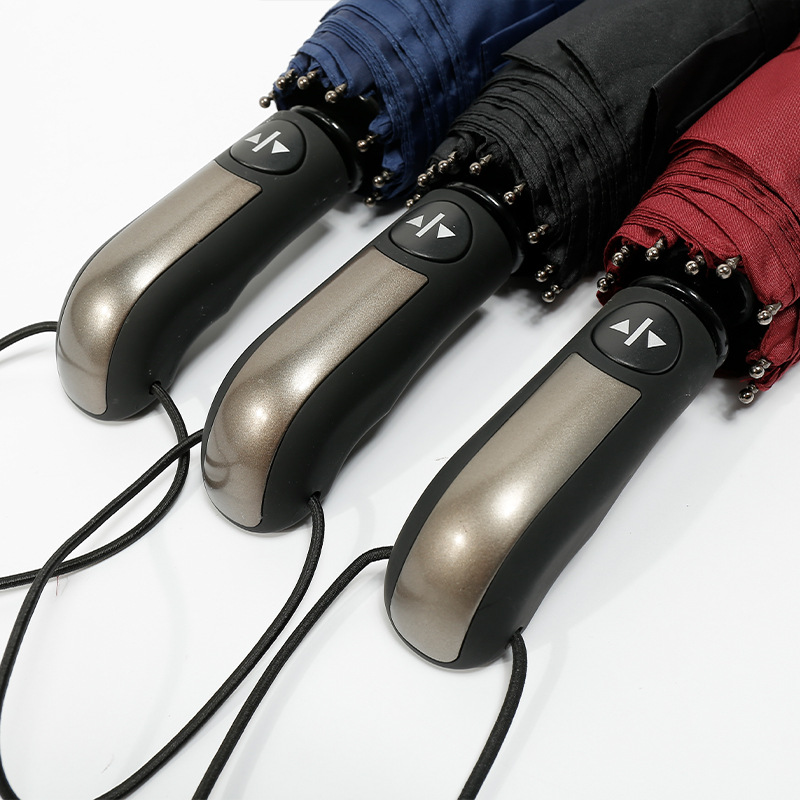 2024 Fully automatic folding umbrella, windproof 10-bone umbrella, dual-purpose black rubber sunshade umbrella, three-fold advertising umbrella, printed logo text details Picture