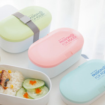 INS网红椭圆形日式饭盒 单层麦料塑料餐盒学生带餐具便当盒可微波