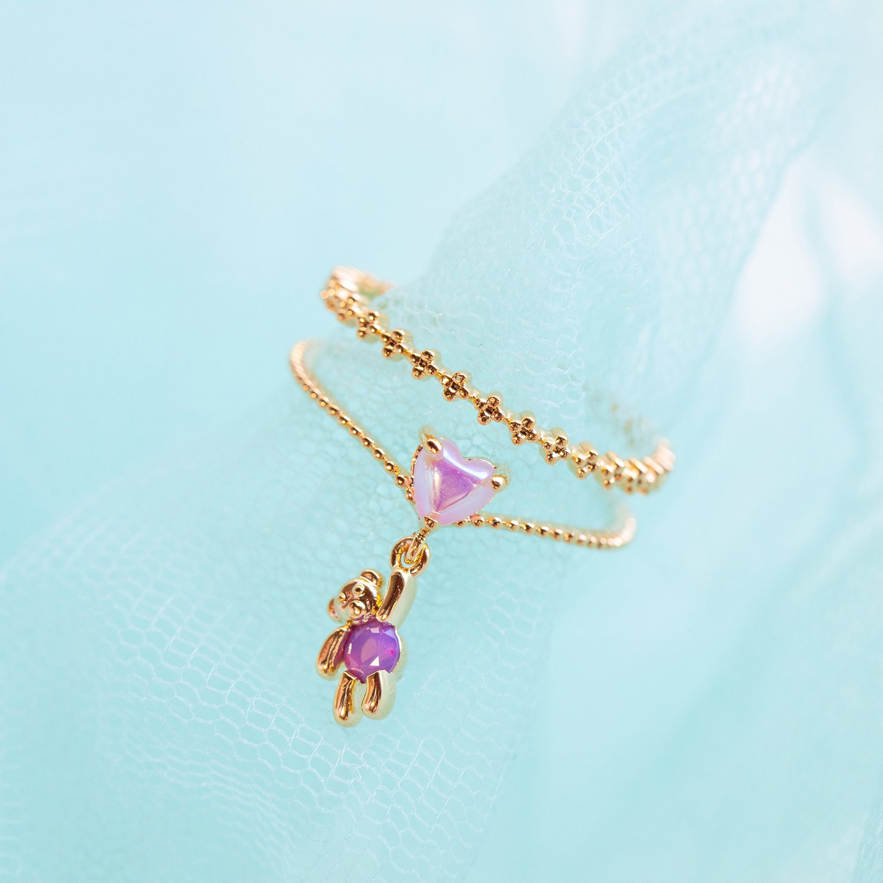 Cross-border jewelry: Popular INS colored zircon rings, bear heart, flower, butterfly rings, jewelry for women Specification image