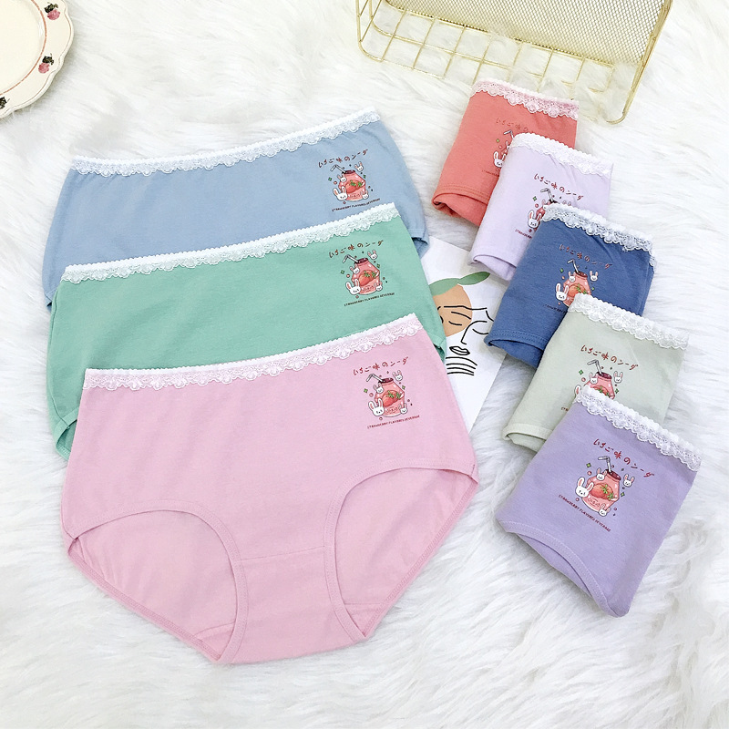 New cartoon cotton block girls in the middle of the waist breathable women's triangle underwear printed lace waist head underwear wholesale Specification drawing