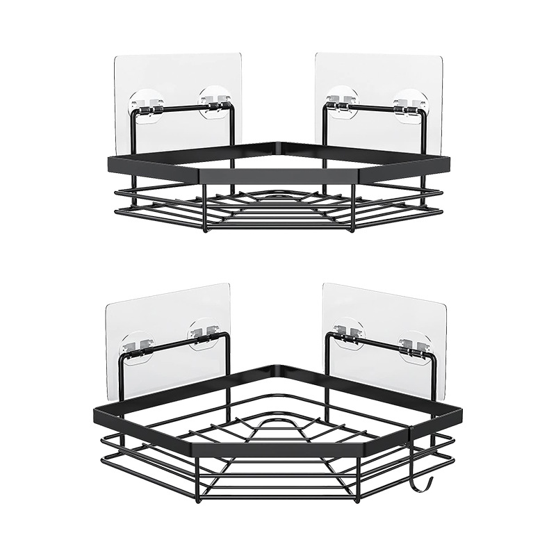 Black stainless steel bathroom triangular storage rack without drilling, kitchen corner storage rack, bathroom rack Item Picture