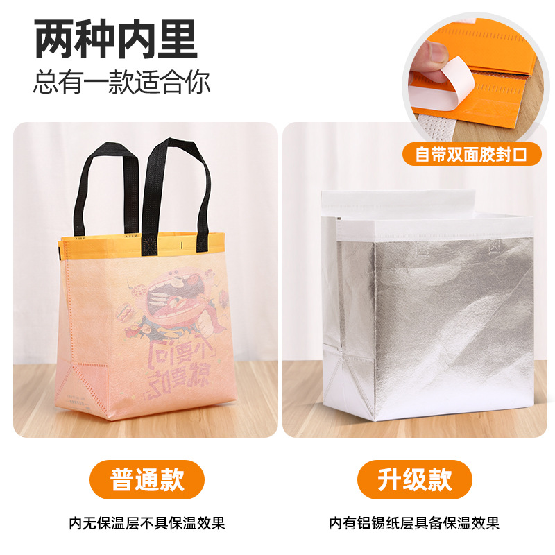 Customized non-woven fabric insulated bags, milk tea takeout packaging bags, catering aluminum film bags, non-woven fabric cold-insulated laminated handbags details Picture