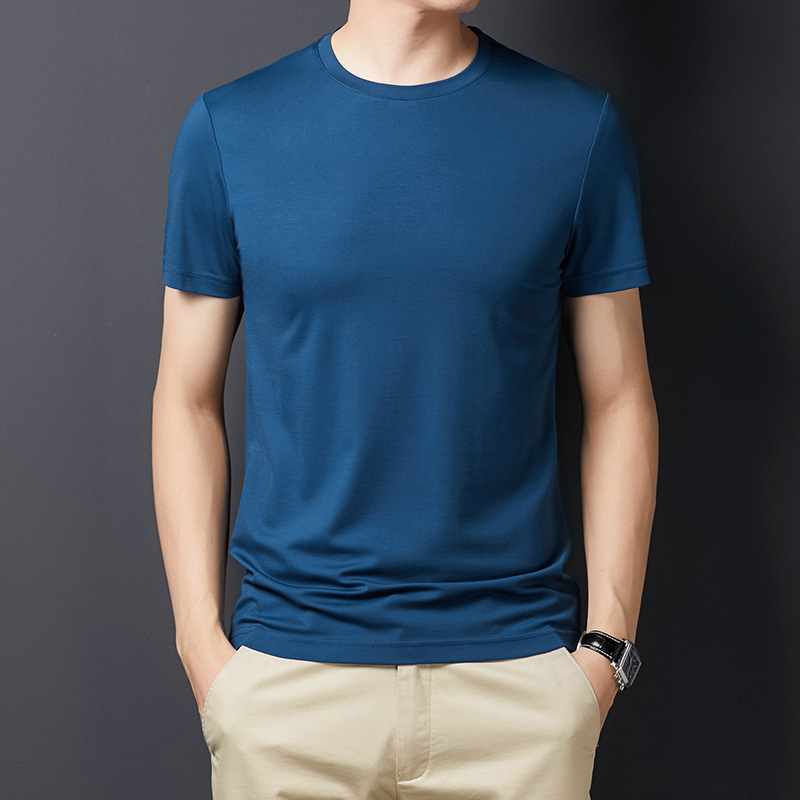 Men's summer new Tencel cotton short-sleeved T-shirt, round-neck solid color ice silk casual thin T-shirt, Tencel wholesale