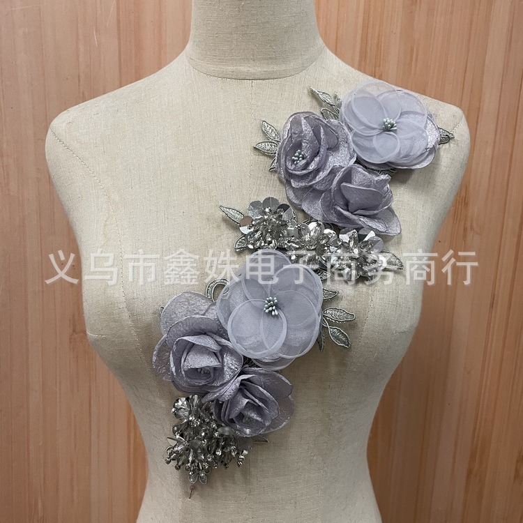 Wholesale novia hecho a mano chiffon flor tridimensional flores apliques accesorios