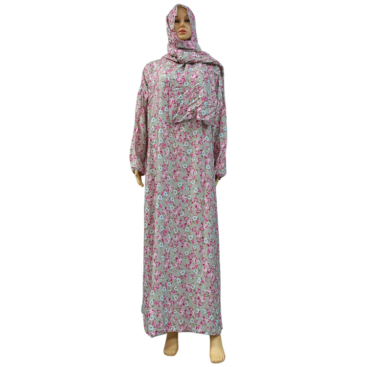 Middle East Across The Factory Wholesale In The Middle East And The United States Hooded Scarf Worship Gown Traditional Printed Flower Dress Application Scenario