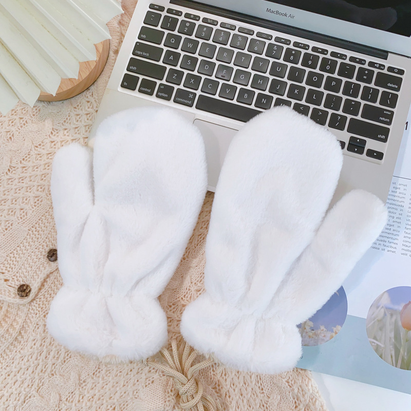 2022 New diy gloves for women, thickened with fleece, cute for cycling, warm and windproof, neckline with fingers, fleece Korean version