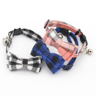 2021 New Plaid Collar Pet Bell Collar Bow Tape Cloth Cat Deduct Cat Dog Collar Cross-Border Application Scenario
