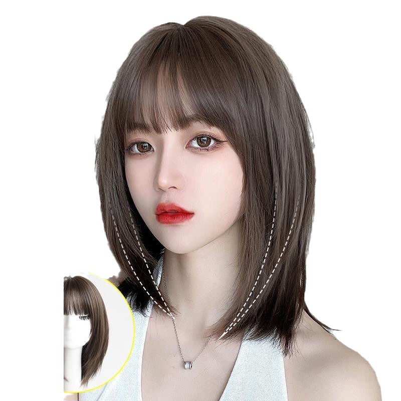 Wig short hair female summer net red long hair Bob full head set hair natural simulation wig set Item Picture