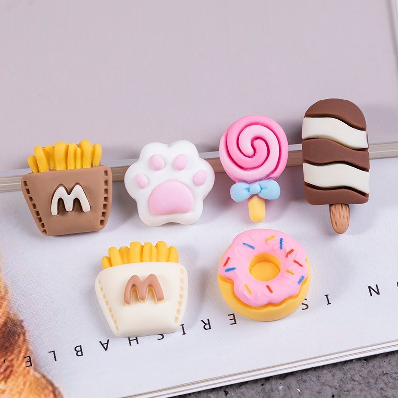 卡通食玩甜甜圈猫爪薯条树脂配件 diy手机壳贴片3D水杯 发饰材料