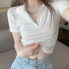 白色夏季短袖T恤女打底衫内搭设计感小众修身短款正肩polo领上衣