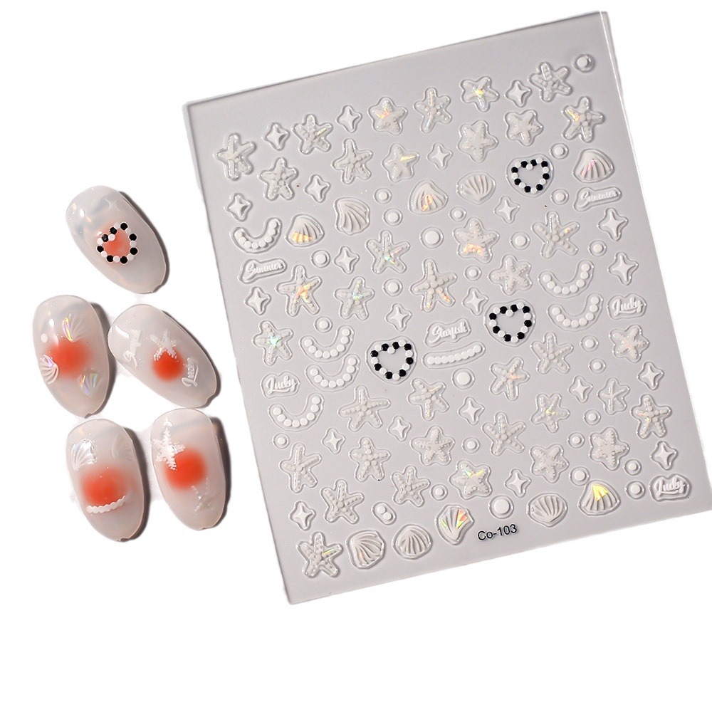 Dazzling reflective starfish, pearl and shell nail art, sweet and fresh planner accessories, high-end self-adhesive stickers factory direct sales Item Picture